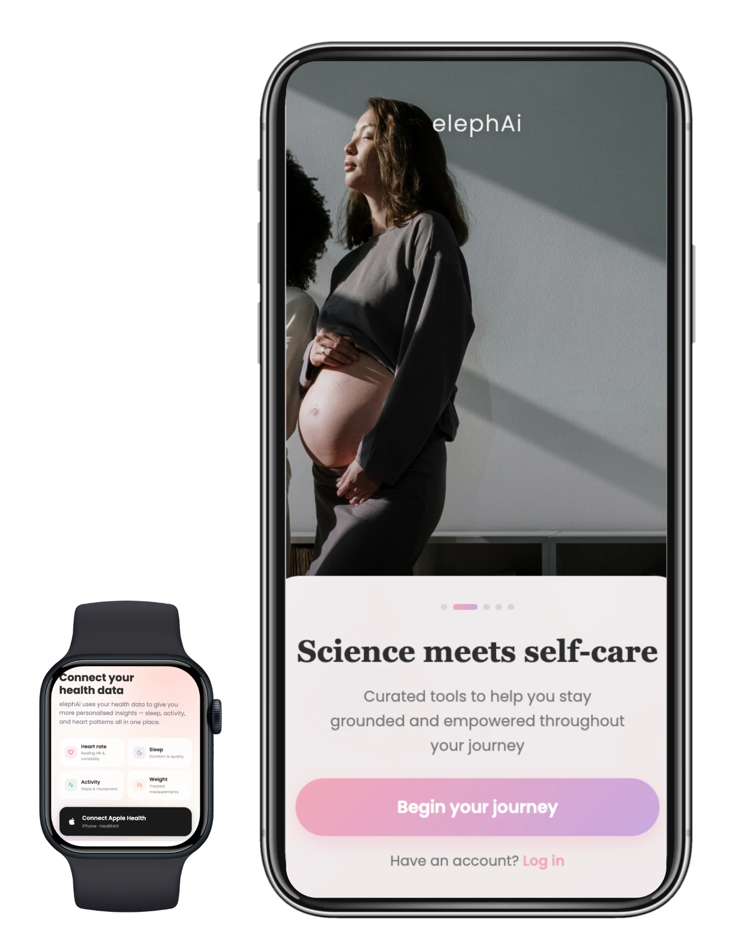 elephAi health® app on a phone and smartwatch