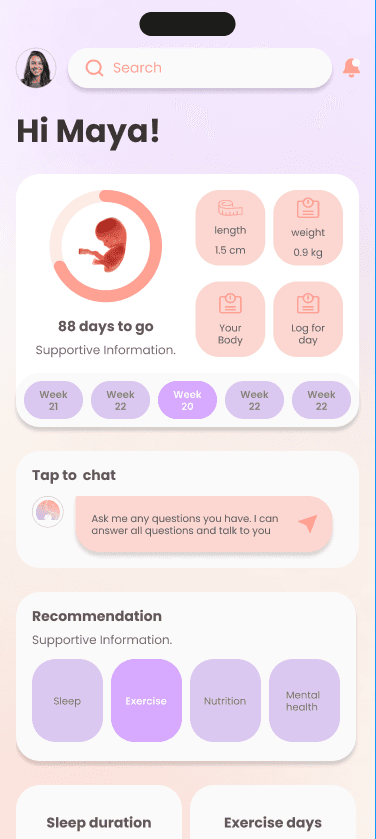 ElephAi App Preview - Mobile interface for maternal mental health support