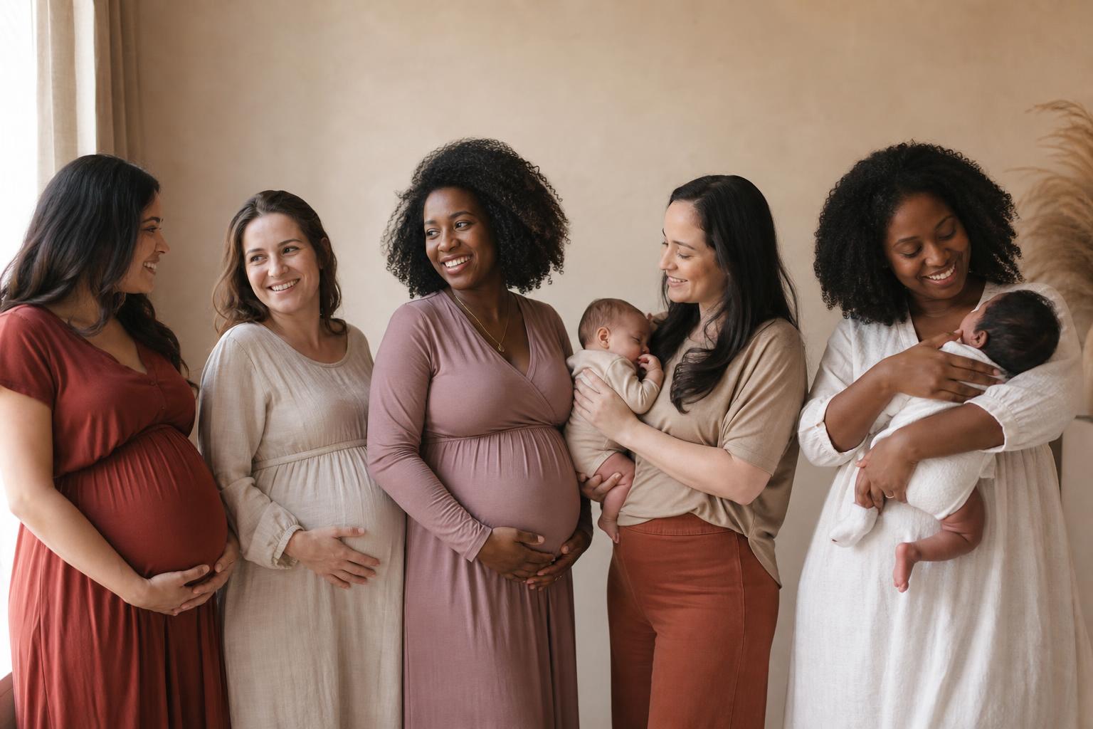 Women at different stages of motherhood together