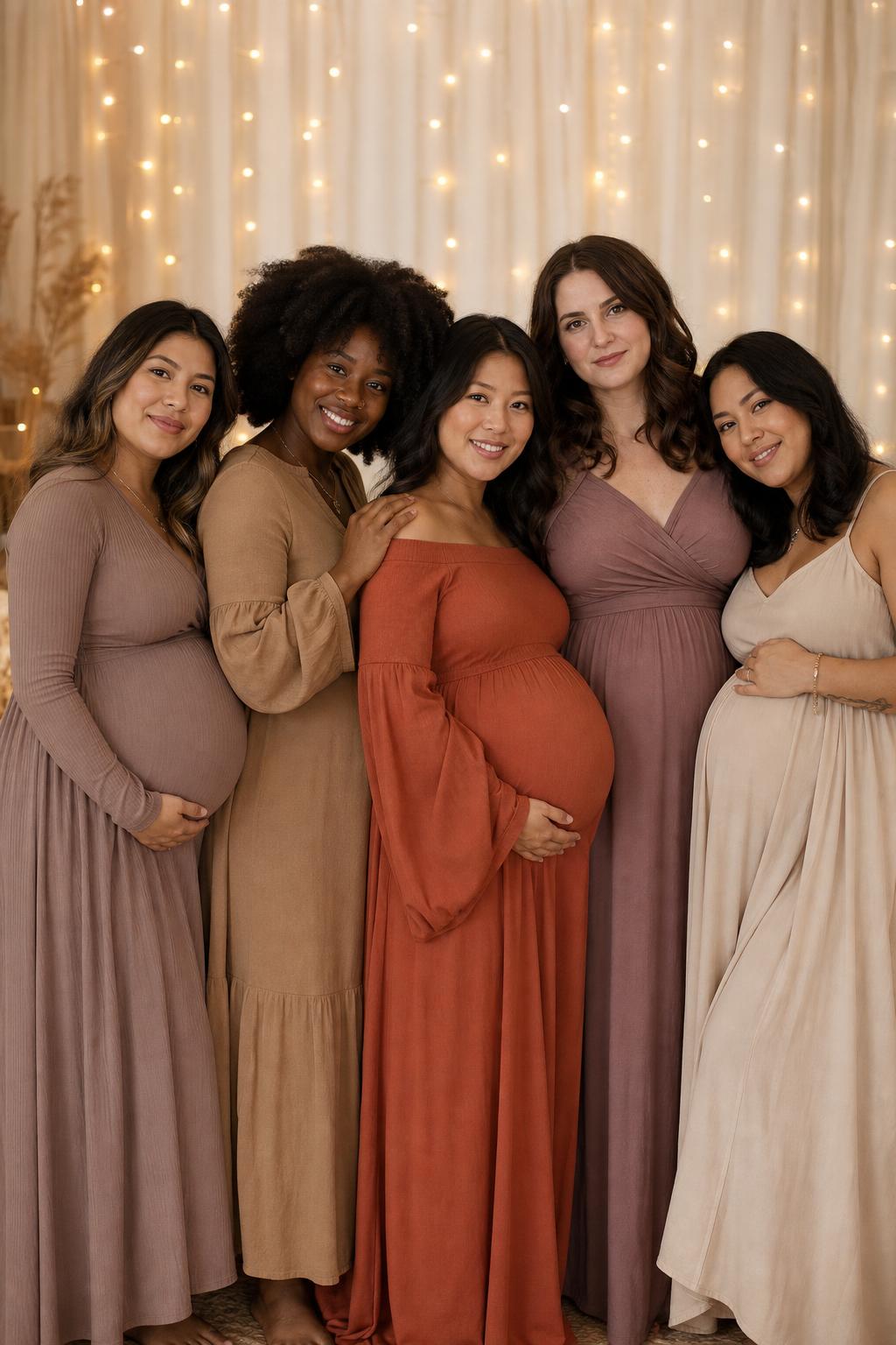 Diverse group of pregnant women supporting one another
